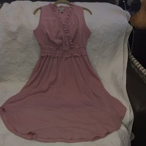 Loft rose/blush color high-low dress ruffle detail